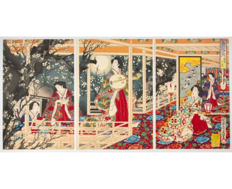 Artist: Chikanobu Yoshu (1838-1912)  Title: Moon at the plum garden from the series of Snow, Moon and Flower  Publisher: Okur