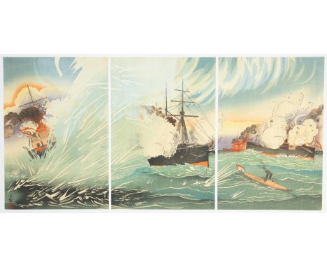 Artist: Kiyochika Kobayashi (1847-1915) Title: The Saikyomaru Fights Valiantly off the Coast of Haiyang Island Series title: 