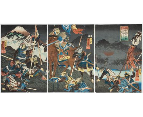 Artist: Kuniyoshi Utagawa (1798-1861)  Title: The Great Battle of Kawanakajima  Publisher: Yamamotoya Heikichi  Date: 1854  S
