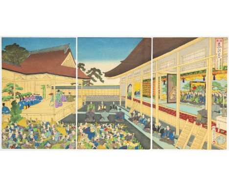 Artist: Chikanobu Yoshu (1838 - 1912)  Title: Watching Noh Play  Series: Flower of the East Vol.3  Publisher: Egawa Hachizaem