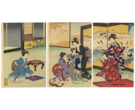 Artist: Chikanobu Toyohara (1838-1912) Title: Ancient Customs, Preparations for the Boys Festival Publisher: Katada Chojiro D