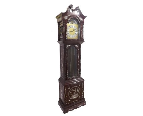 Chinese rosewood and mother of pearl inlaid longcase clock, 80" high