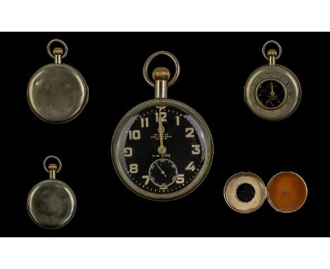 RAF Mark V Pocket Watch with black dial. Marked '30 Hour Non Luminous Mark V  C.R.4938' to dial. Rear case Marked with Broad 