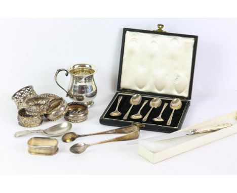 Six silver teaspoons, George William & Percy Shirtcliffe. Sheffield, 1947, together with a pair of silver sugar nips, a Victo