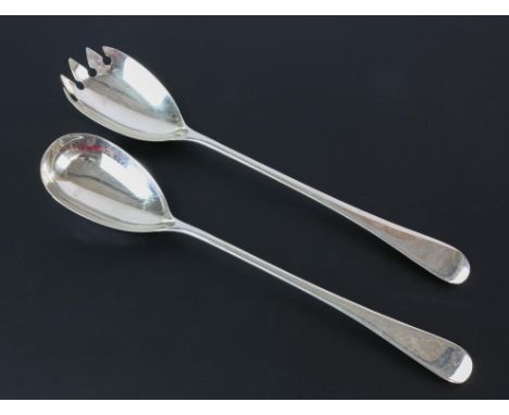 George V silver salad serving set consisting of a serving spoon and fork, Birmingham 1923Condition Report:  22.5cm length