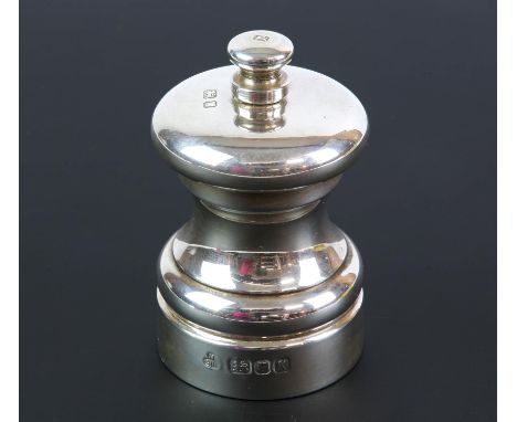 Silver pepper grinder by MC Hersey and Son Ltd, London 1984.