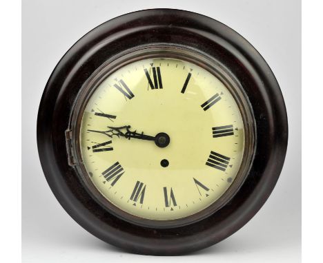 Circular mahogany wall clock, late 19th/early 20th Century, the white dial with Roman numeral chapter ring, 30cm diameter
