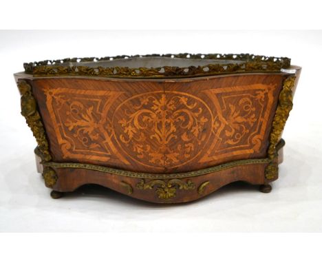 A Louis XV Style Kingwood, Tulipwood and Marquetry Inlaid Planter, late 19th century, of serpentine shaped form with gilt met