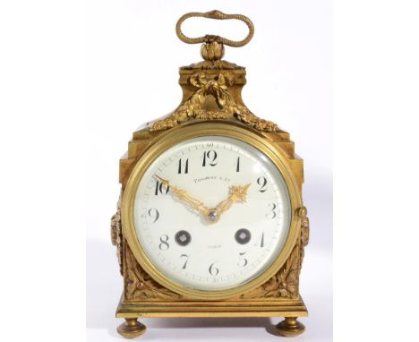 A Gilt Metal Striking Pendule d'Officier Clock, retailed by Thomas &amp; Co, Paris, circa 1900, serpent carrying handle, acan