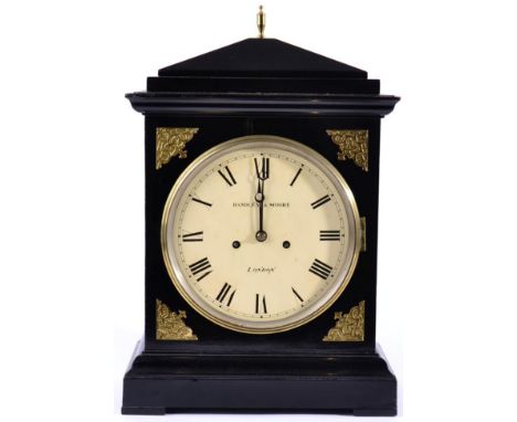 An Ebonised Striking Table Clock, circa 1820, caddy pediment, pierced sound frets, 8-inch painted dial inscribed Handley &amp