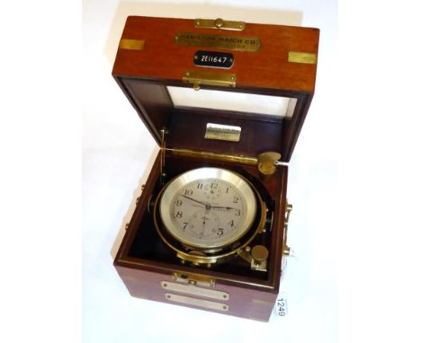 A Mahogany Two Day Marine Chronometer, signed Hamilton, Lancaster, PA, USA, second quarter of the 20th century, case with sid