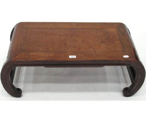A Chinese Hardwood Opium Table, late 19th century, of rectangular form with horseshoe curved legs and scroll toes, 83cm by 44