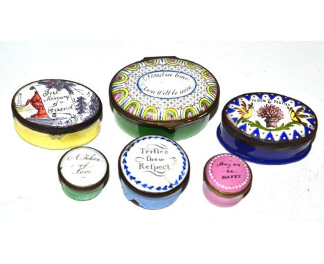 A Staffordshire Enamel Snuff Box, late 18th/early 19th century, of oval form, the hinged cover inscribed In Memory of a Frien