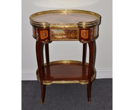 A Louis XV/Transitional Style Kidney Shaped Two-Tier and Gilt Metal Mounted Side Table, 20th century, the pink and grey veine