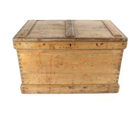 A Late 18th Century Pine Carpenter's Chest, with hinged lid above a John Barron lock dated 1778, with rope carrying handles t