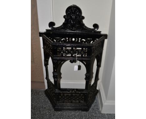 A Victorian Cast Iron and Black Painted Stick Stand, of canted rectangular form, bearing a 19th century lozenge registration 