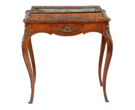 A Louis XV Style Walnut and Tulipwood Banded Planter Table, 3rd quarter 19th century, with pierced brass gallery and later re