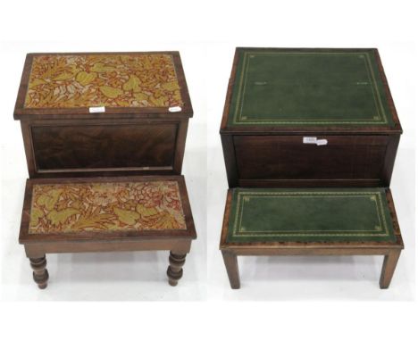 A Set of Victorian Mahogany Bedsteps, mid 19th century, with two upholstered treads on turned legs, 45cm by 50cm by 49.5cm; a