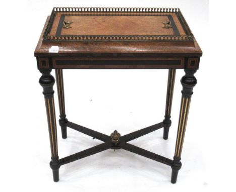 A Victorian Amboyna, Ebonised and Gilt Metal Mounted Planter Table, late 19th century, with removable top and balustrade gall