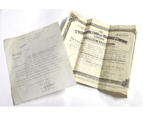 [Bolckow, Carl Ferdinand Henry] Share certificate for the St Petersburg Land and Mortgage Company representing 200 shares of 