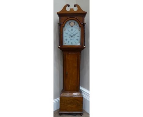 A Scottish Mahogany Eight Day Longcase Clock, signed James Allan, Kilmarnock, circa 1810, swan neck pediment, twisted columns