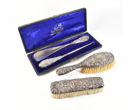 A collection of Victorian and later silver mounted and handled items.&nbsp;The lot to include a cased silver handled button h