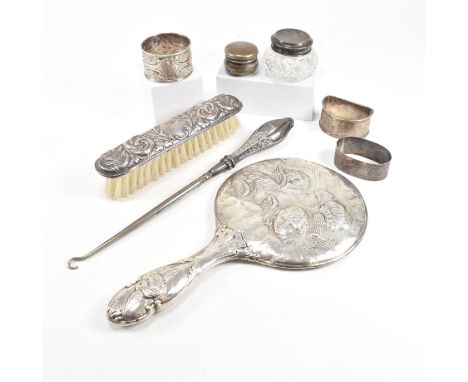 A collection of Victorian and later hallmarked silver and silver mounted items. The lot to include a&nbsp;silver mounted vani