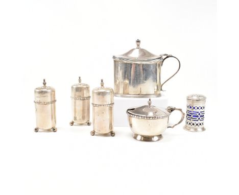 A collection of Victorian and later hallmarked silver items. The lot to include a set of three pepper shakers hallmarked for 