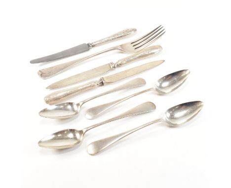 A collection of early 20th century hallmarked silver and silver handled flatware. The lot to include an Edward VII fork. Hall