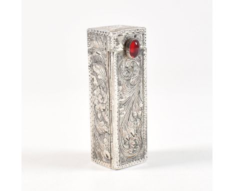 A continental silver lipstick holder. The Itallian silver compact case having etched foliate decoration. The lipstick holder 