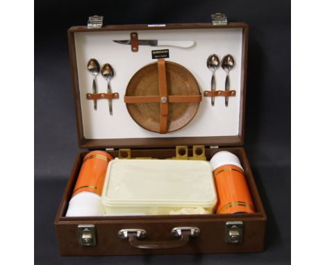 Unused 1970s picnic hamper by Sirram, contents include Brexton, Thermos etc.