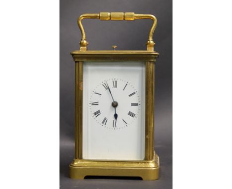 A mid-twentieth century brass-cased chiming carriage clock