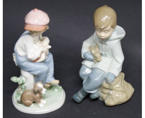 Lladró; a ceramic figure "My Best Friend", together with a Nao ceramic figure of a boy with a rabbit