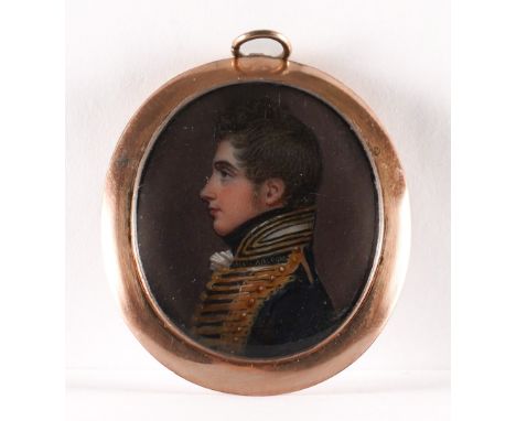 ENGLISH SCHOOL, LATE 18TH/EARLY 19TH CENTURYPortrait miniature of a military officer in profile wearing blue uniform
on ivory