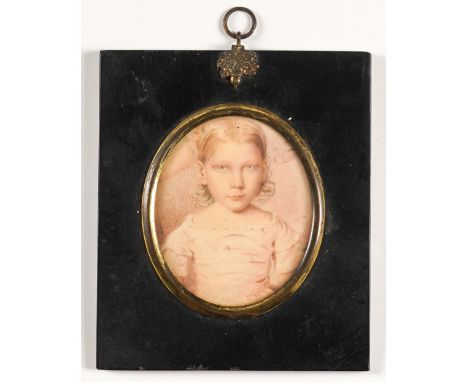 ENGLISH SCHOOL, 19TH CENTURY (2)Portrait miniature of Esther Mathews as a child (circa 1850)
on card
8.5cm
in an ebonised woo