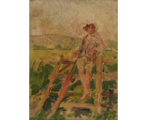WILLIAM CHRISTIAN SYMONS (BRITISH, 1845-1911)Boy on a gate oil on canvas 51 x 38cm (unframed)  Provenance Property of the art