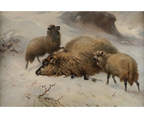 THOMAS GEORGE COOPER (BRITISH, 1836-1901)Three sheep in the snow 
signed and dated 'T George COOPER 1891' (lower right)
oil o