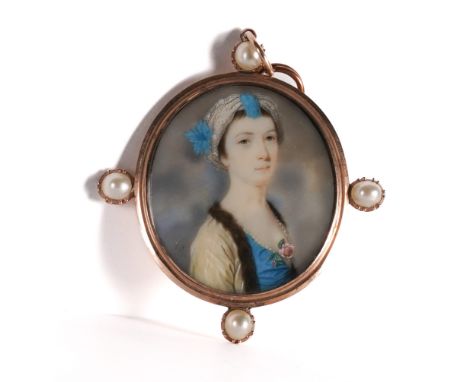 JOHN SMART (BRITISH, 1741-1811)Portrait miniature of a lady wearing a blue dress with a rose
signed with initials and dated '