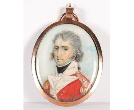 ENGLISH SCHOOL, LATE 18TH/EARLY 19TH CENTURYPortrait miniature of an officer of the 27th Regiment of Foot
on ivory (ref. F1DD