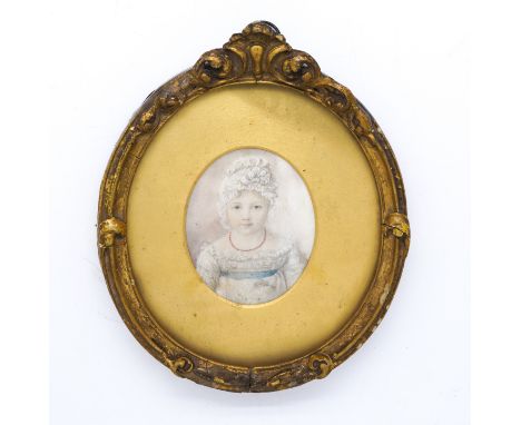 JOSEPH PASTORINI (BRITISH, C. 1775-1839)Portrait miniature of Miss Mary Slaughter as a child wearing a bonnet
on ivory (ref. 