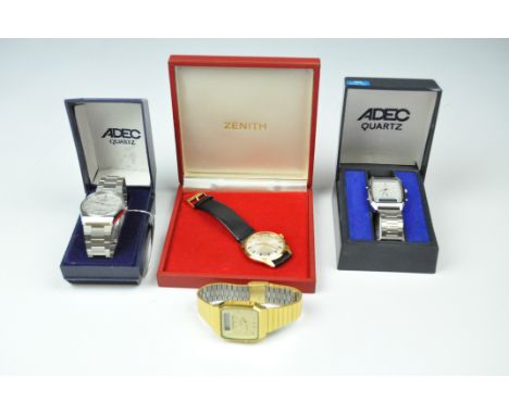 Four gentleman's vintage wristwatches, comprising a Zenith manual wind, in original box, two Adec's and an Odyssey