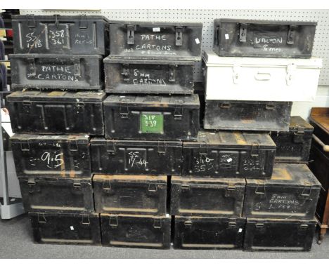 An extensive archive of primarily 9mm format cassettes and tapes in twenty four metal ammunition cases, various subjects, inc