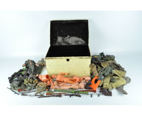 A collection of Action Man figures, of various ages, together with a quantity of outfits and accessories, contained within a 