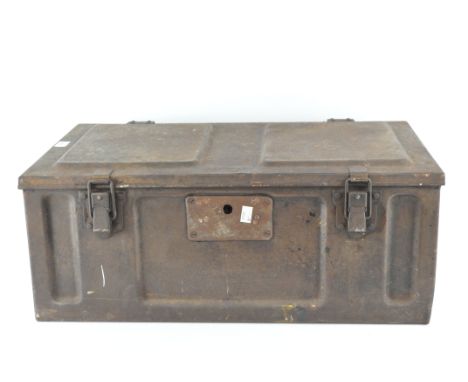 A WWII Polish ammunition trunk, dated 1942/43, cast metal with handles to either side, 25cm x 66cm x 39cm