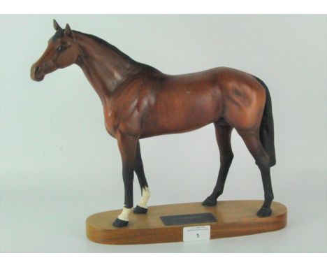 A Beswick model of 'Racehorse', standing on a wooden plinth with plaque, height 30cm