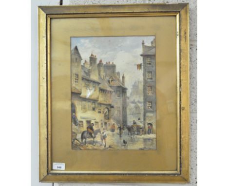 A watercolour painting, depicting a street scene, signed and dated (lower right) '1869 Sanderson', framed and glazed, 35cm x 