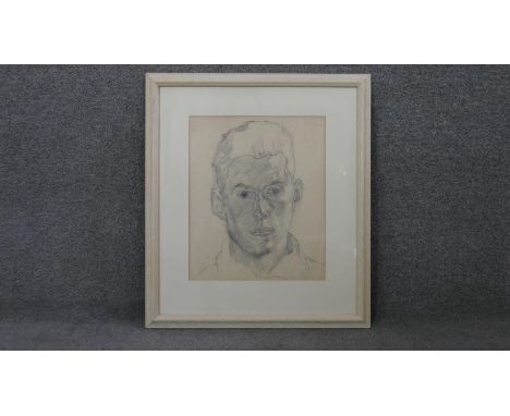 Terence Howe (B.1943) a framed and glazed pencil self portrait on paper, signed with inscription to the reverse. H.64 W.56cm 
