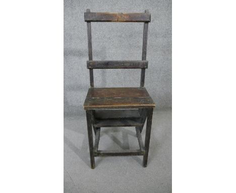 A set of vintage metamorphic chair/library steps. H.92 W.38 D.34cm 