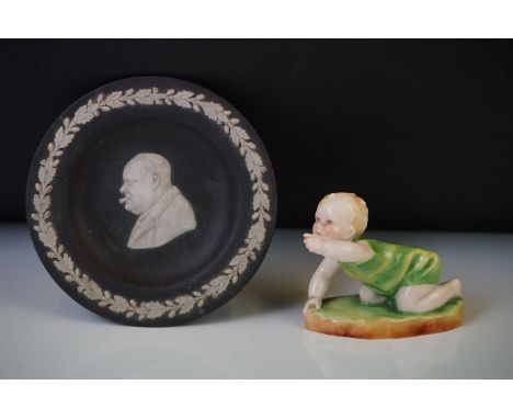 A Royal Worcester porcelain figure 'Michael' by F G Doughty, No 2912, together with a Wedgwood black basalt ashtray depicting