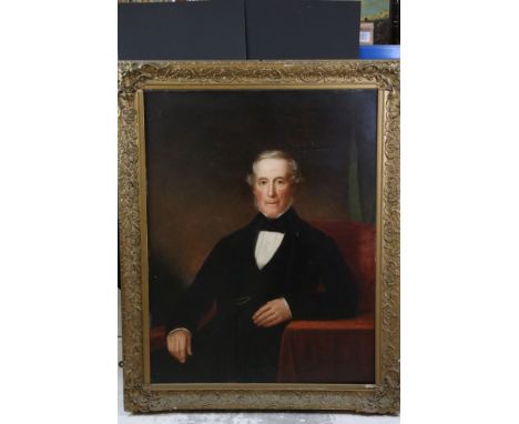 Large 19th century Oil Painting Portrait on Canvas, Study of a Half Length Seated Gentlenman,85cm x 111cm, gilt framed 
